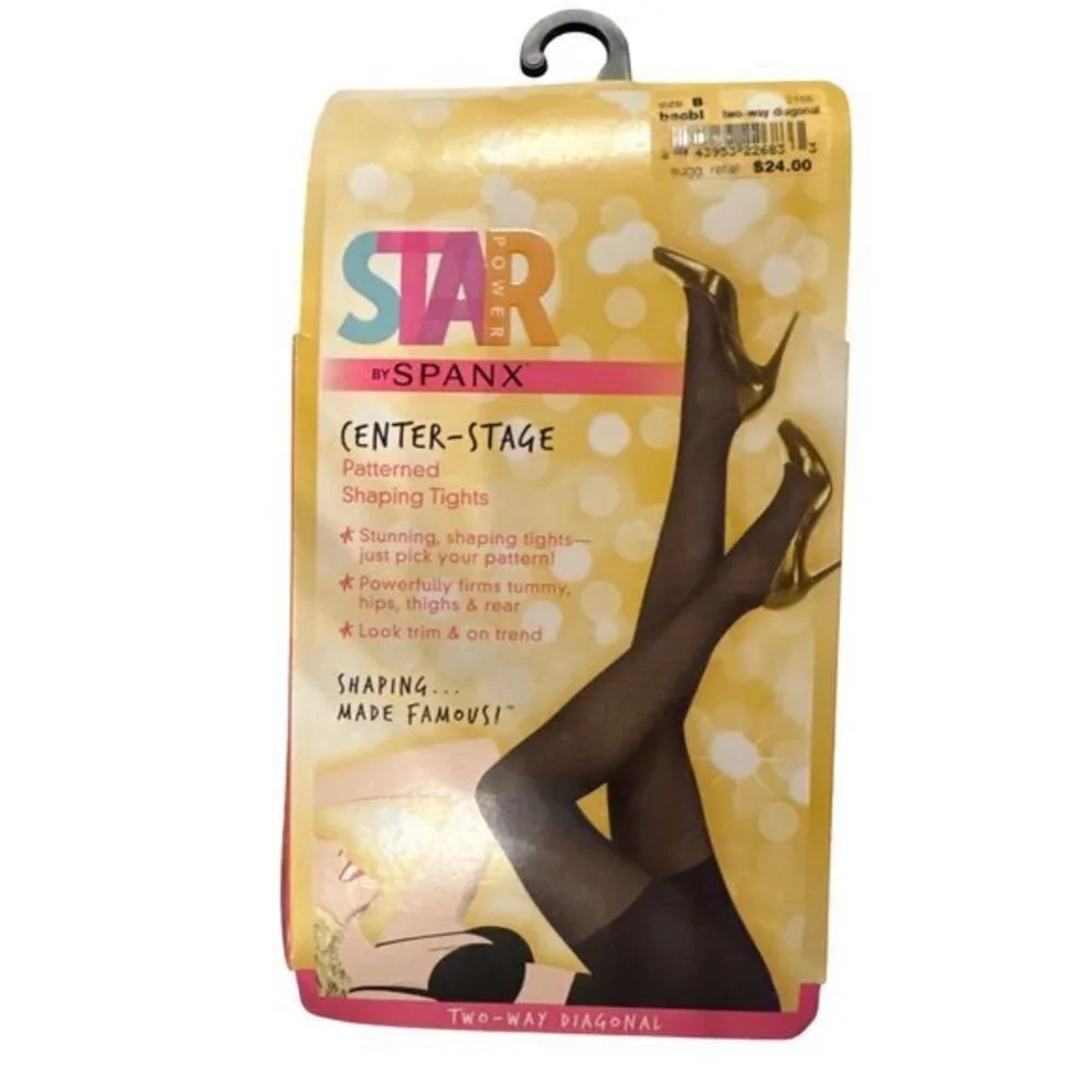 Star Power By Spanx Center-Stage Patterned Shaping Tights Two-Way Diagonal Black